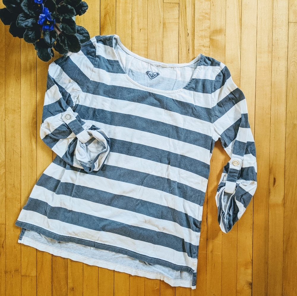 roxy quicksilver 3/4 sleeve striped top